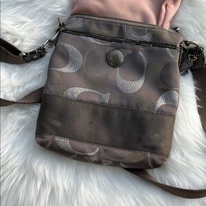 Coach Brown and Gray Crossbody Bag with Signature Monogram